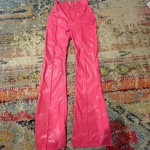 Pink Leather Flare Pants